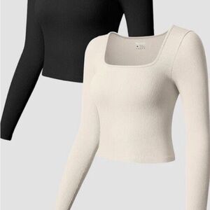 Black and Cream Long Sleeve Crop Tops